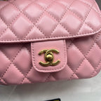CHANEL - Lambskin Quilted Mini Top Handle Rectangular Flap Pink