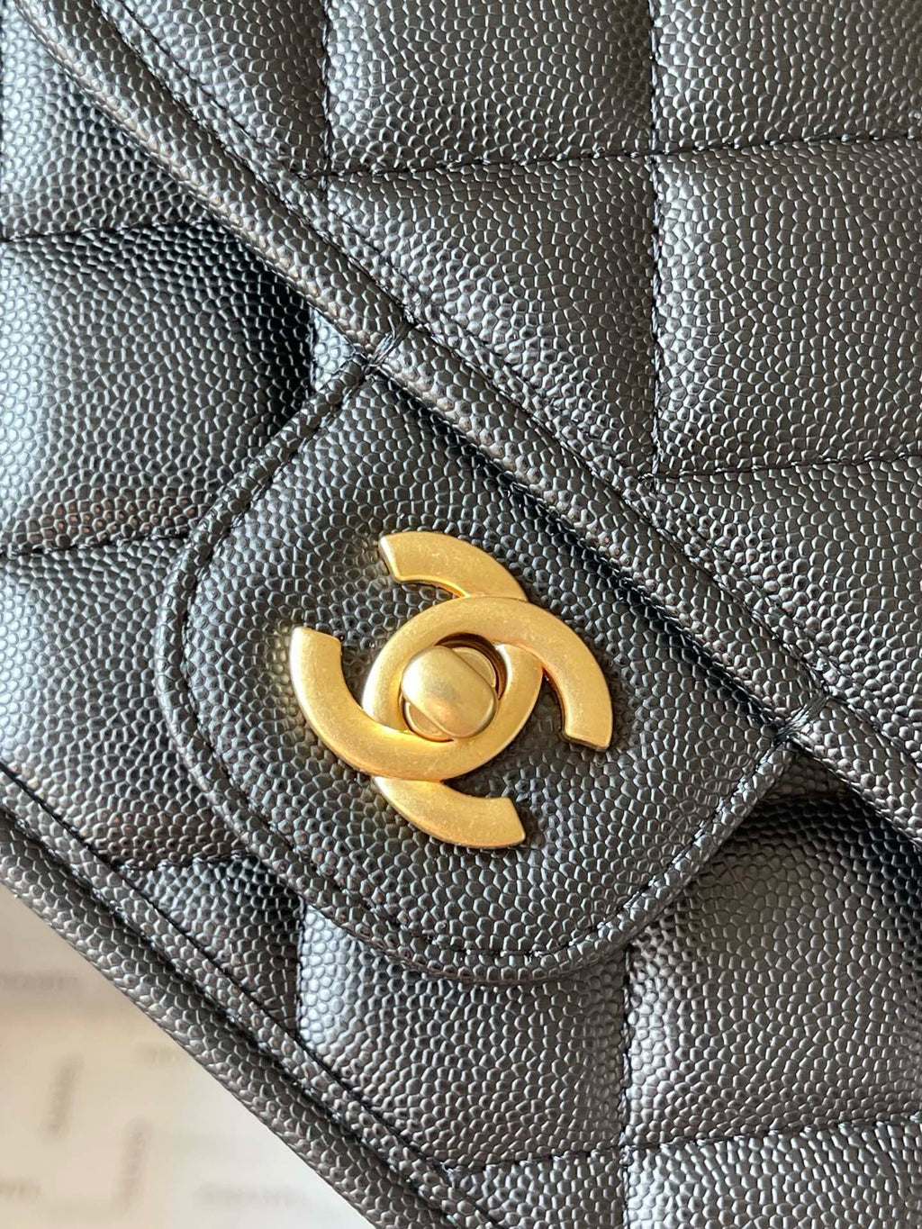 CHANE - School Memory Top Handle Flap Bag Quilted Caviar Small