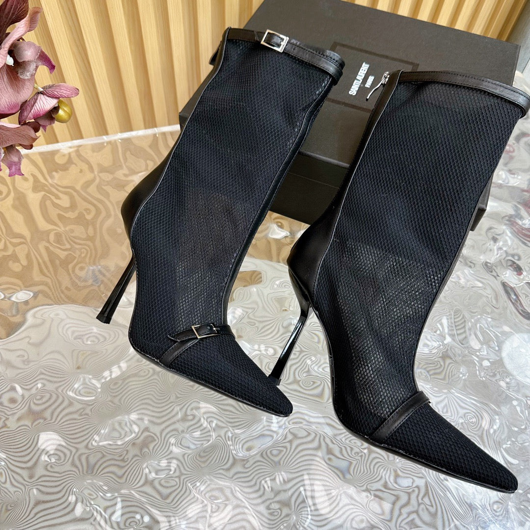 SAINT LAURENT - Oxalis Mesh Pointed Boots