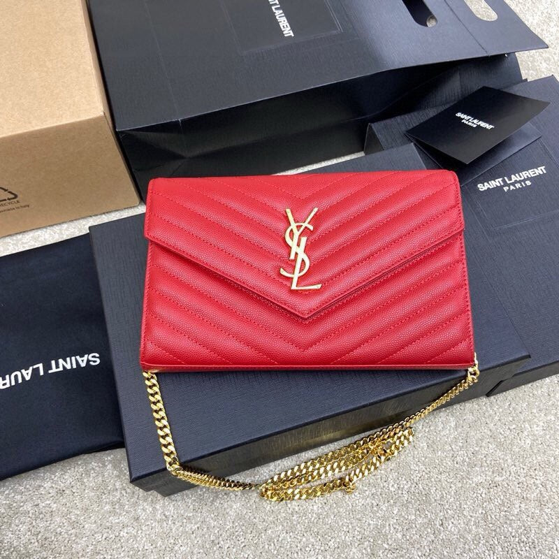 SAINT LAURENT- Red Leather Handbag