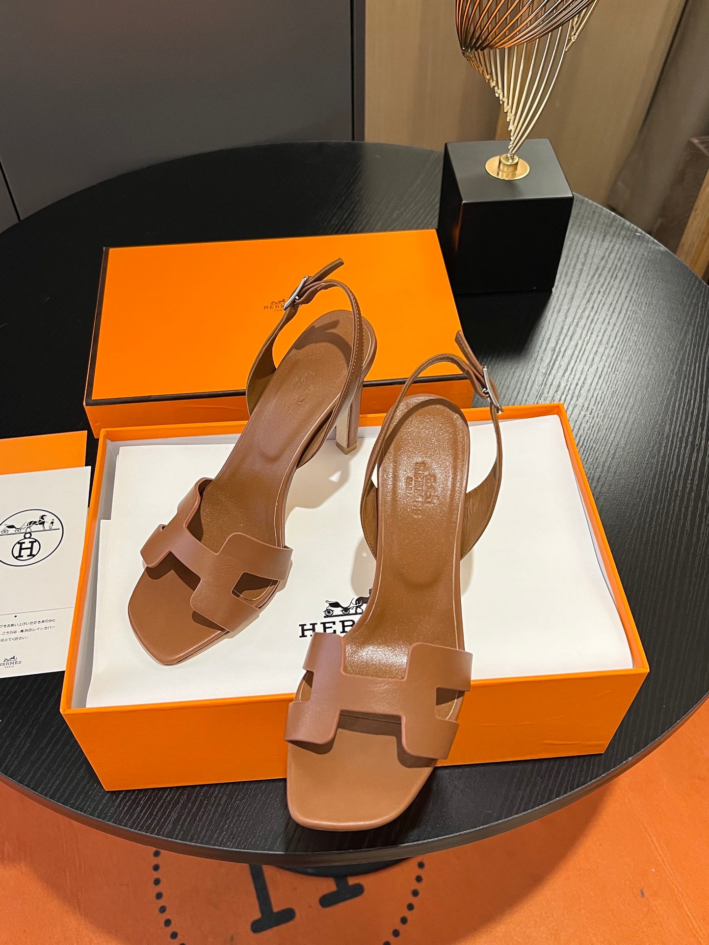 HERMES - Honey Color Slingback high heel Sandal