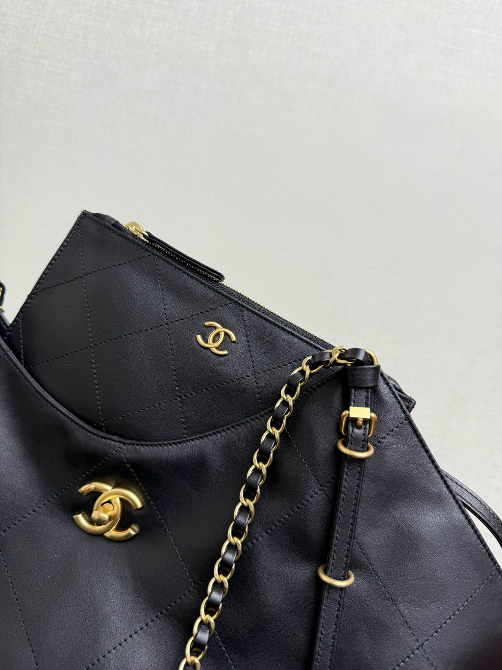 CHANEL - Shopping Bag Black Calfskin Antique Gold Hardware
