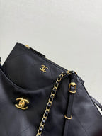 CHANEL - Shopping Bag Black Calfskin Antique Gold Hardware