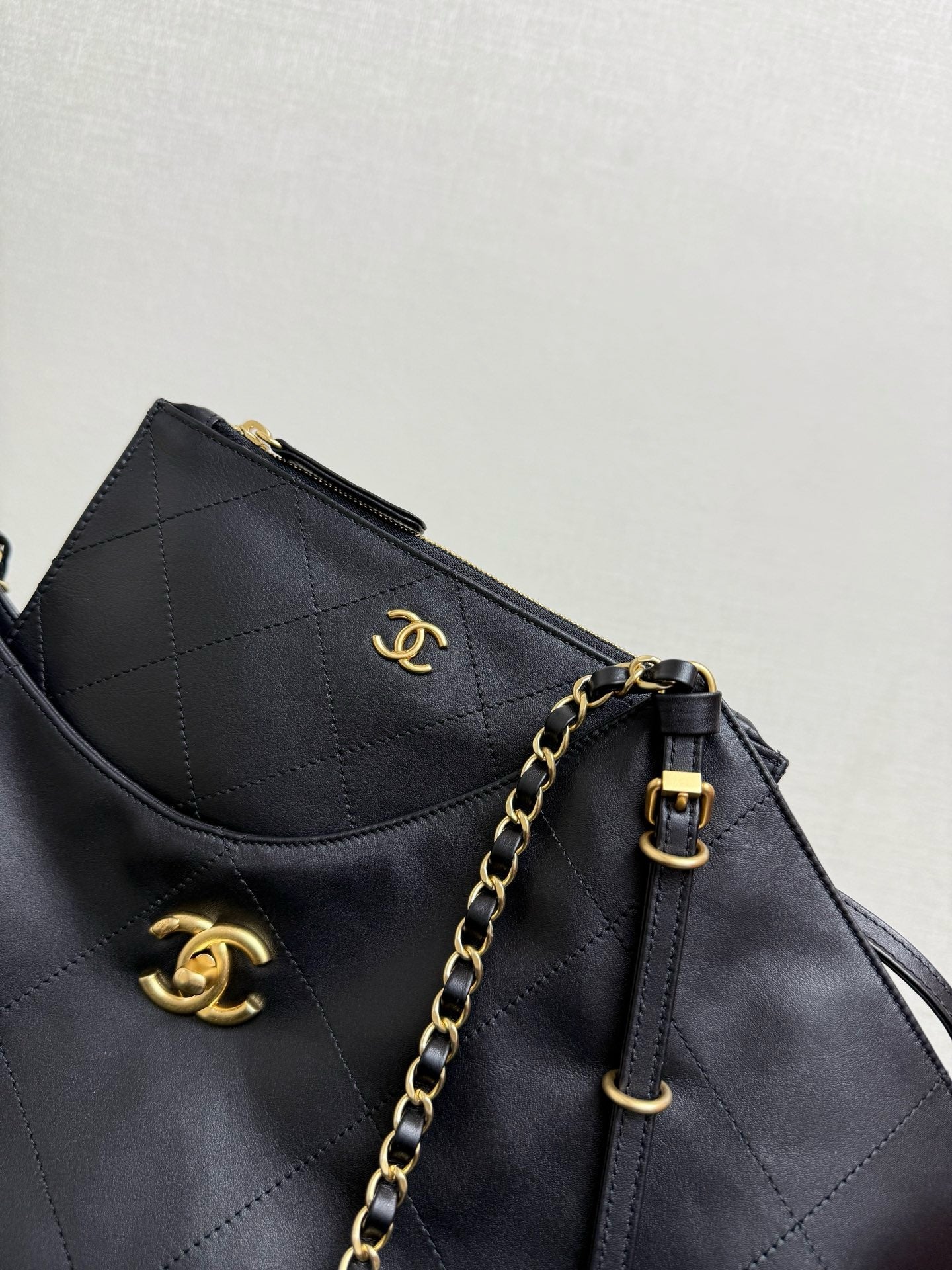CHANEL - Shopping Bag Black Calfskin Antique Gold Hardware