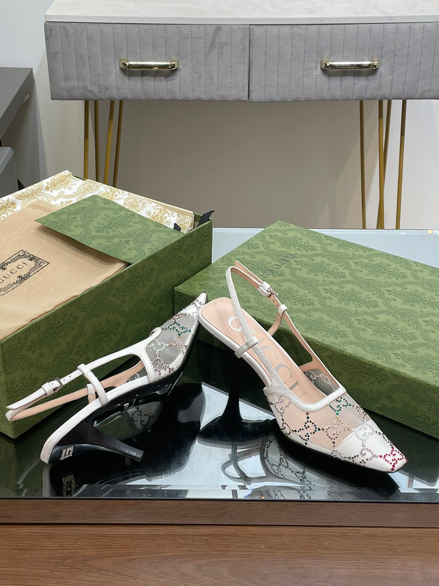GUCCI - Square Toe Crystal Rhinestone Pumps