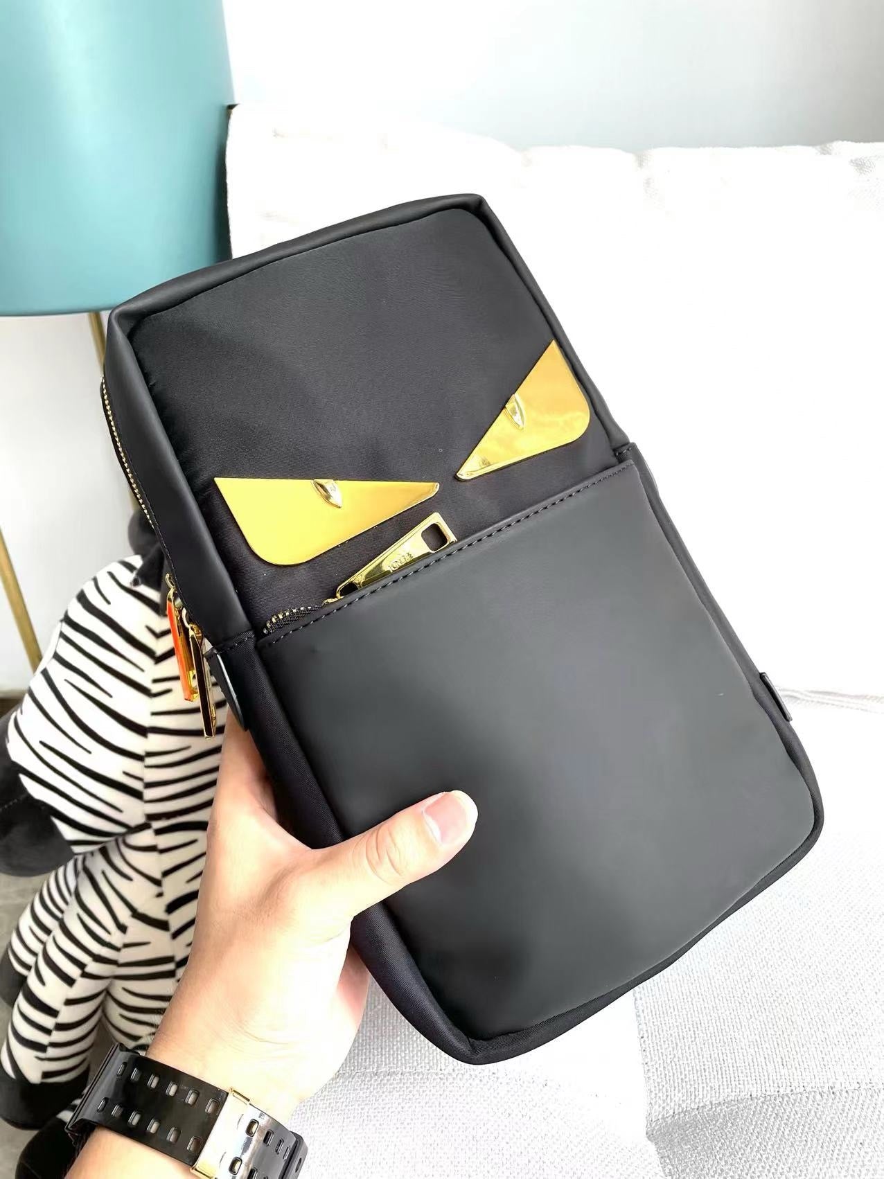 FENDI -  Monster Sling Bag Nylon and Leather Medium