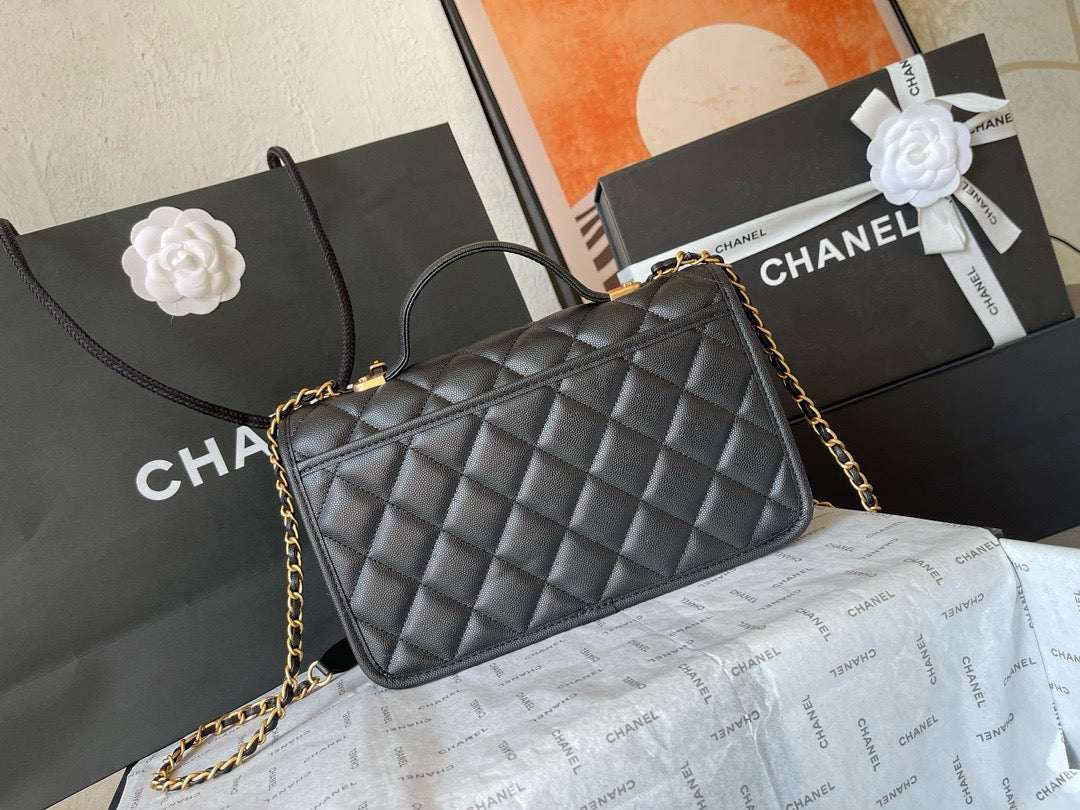 CHANE - School Memory Top Handle Flap Bag Quilted Caviar