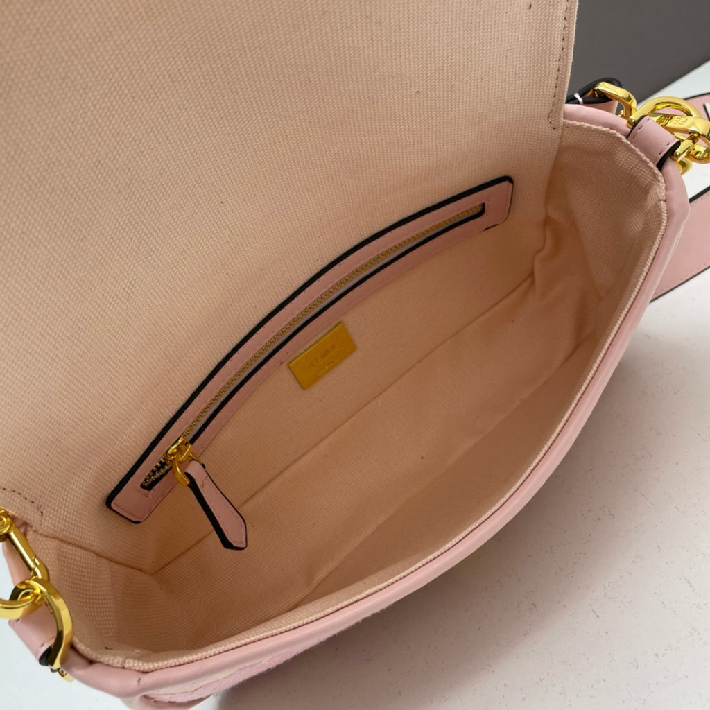 FENDI - Extra Baby Pink FF Cotton Canvas Medium Baguette Bag
