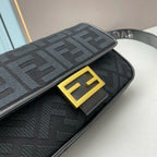 FENDI - Extra Baby black FF Cotton Canvas Medium Baguette Bag
