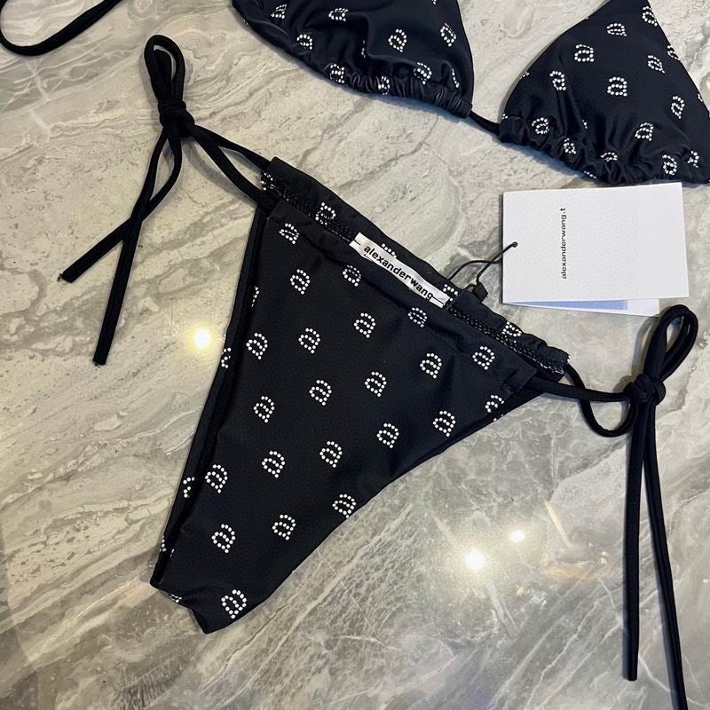 ALEXANDER WANG - Women's Black Crystal Logo Bikini Top