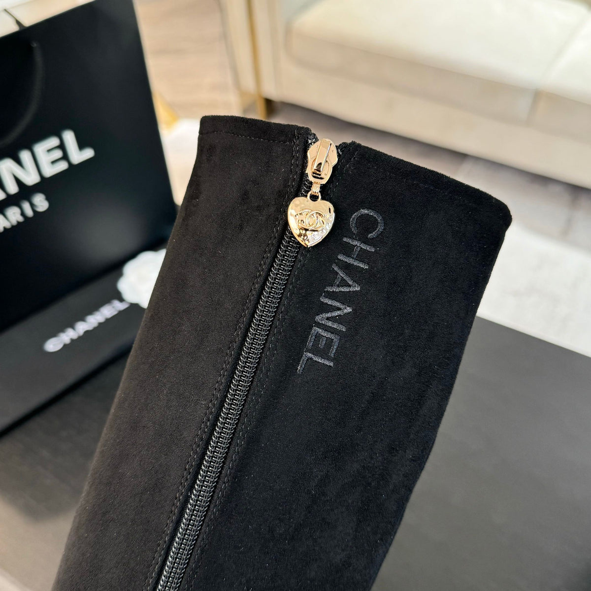 CHANEL - Block Heel Knee-High Boots