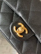 CHANE - Caviar Quilted Sweetheart Rectangular Flap Black