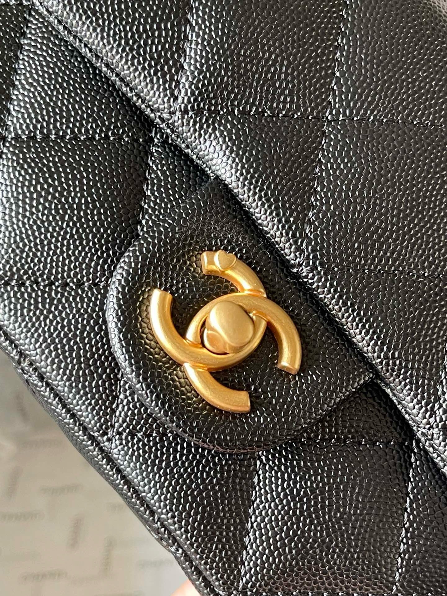 CHANE - Caviar Quilted Sweetheart Rectangular Flap Black