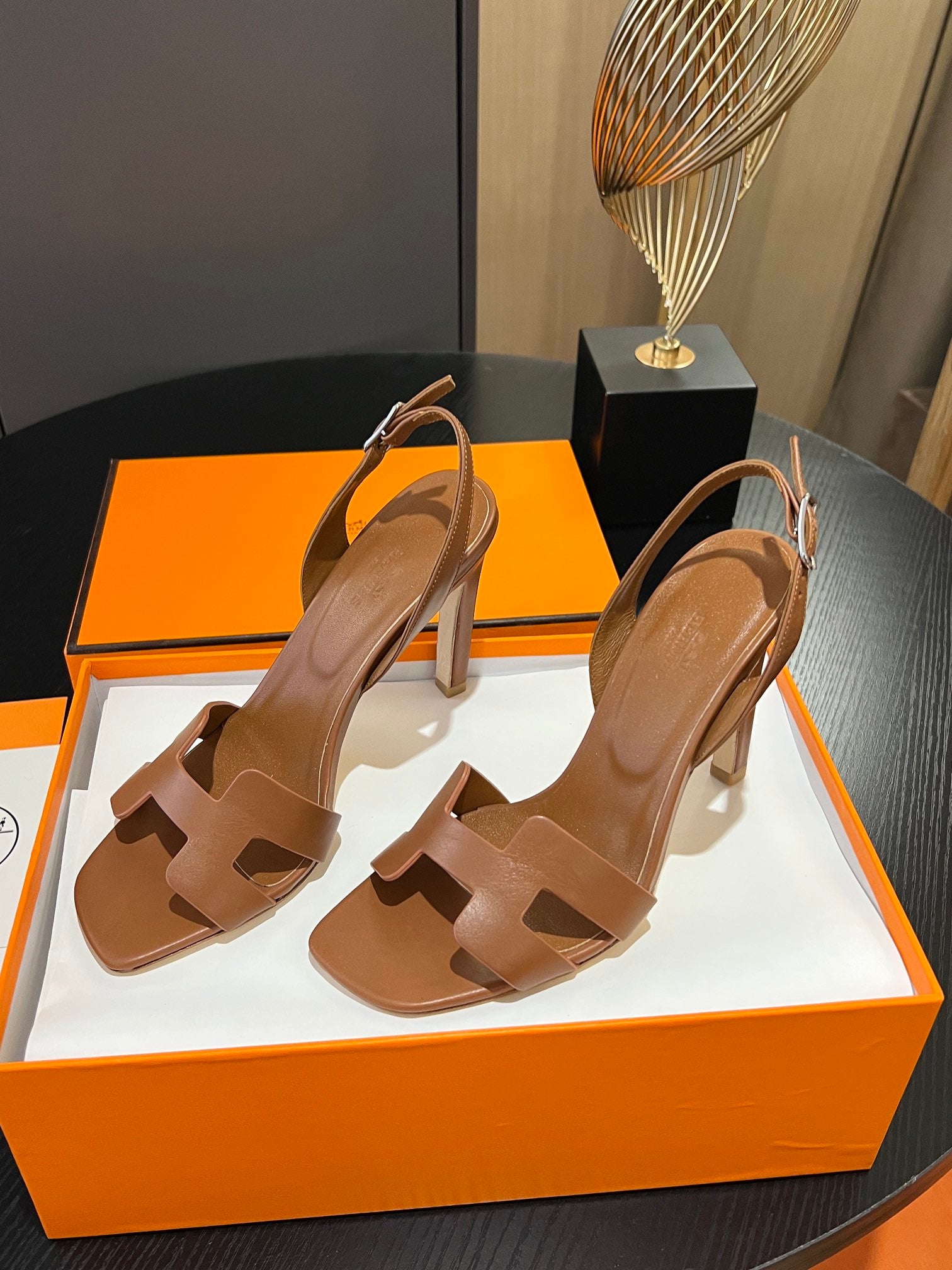 HERMES - Honey Color Slingback high heel Sandal