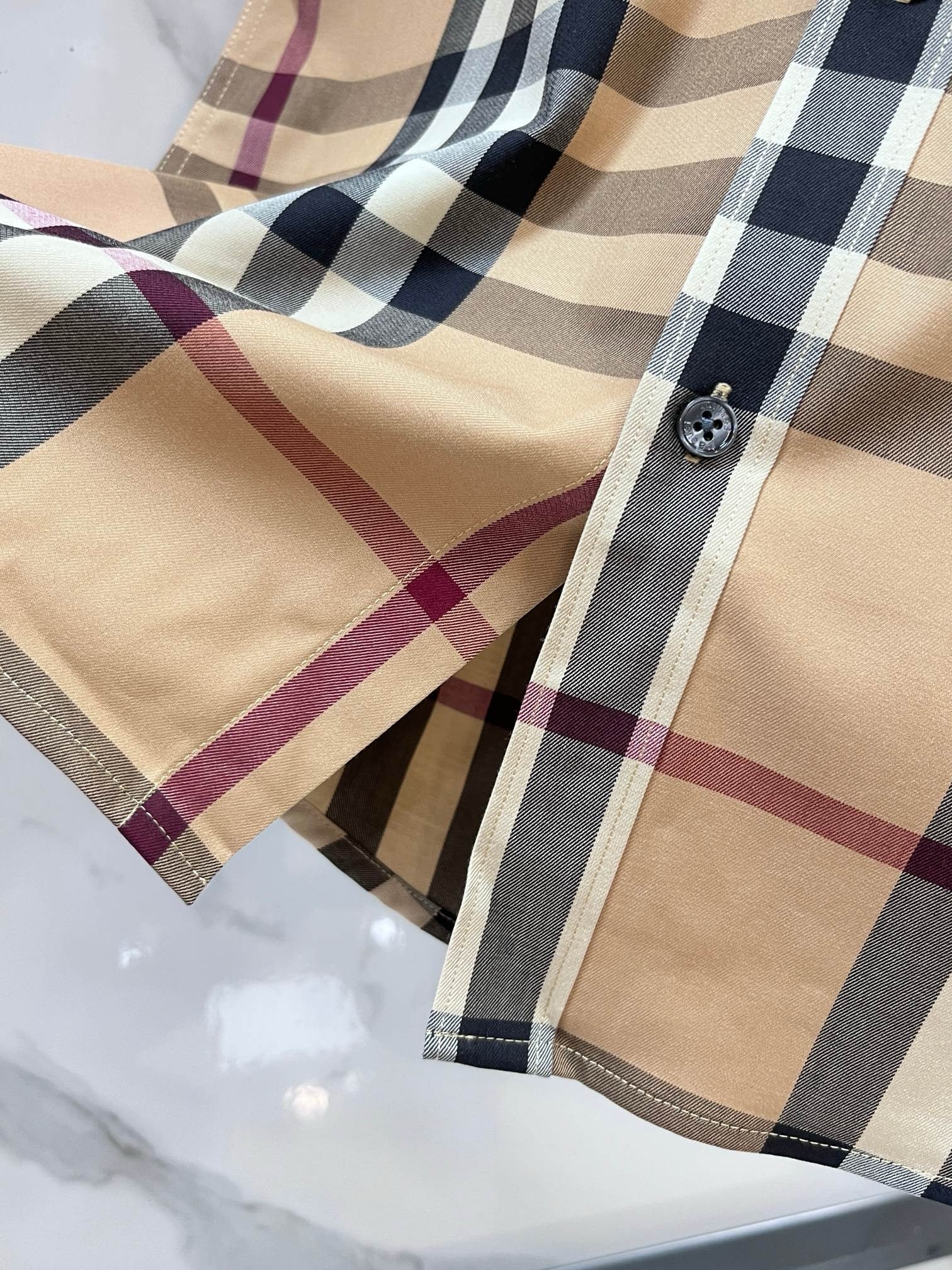 BURBERRY - Stretch Poplin Check Short Sleeve Shirt