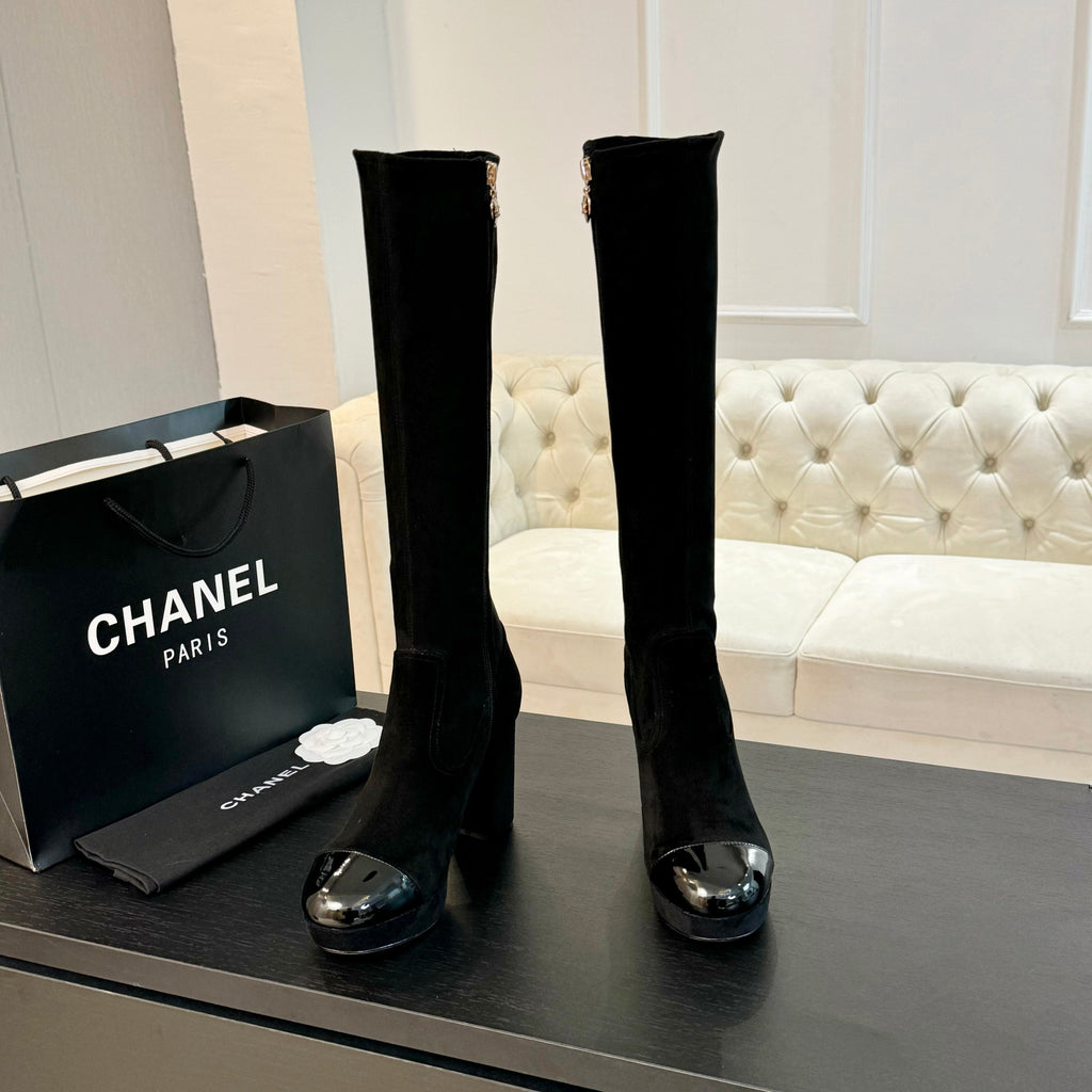 CHANEL - Block Heel Knee-High Boots