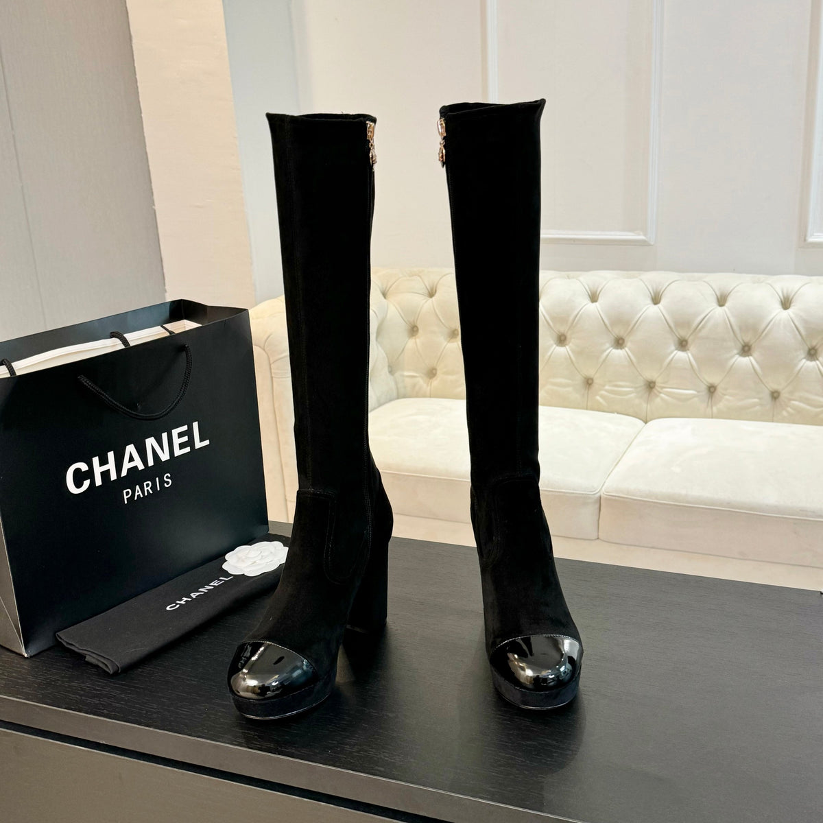 CHANEL - Block Heel Knee-High Boots